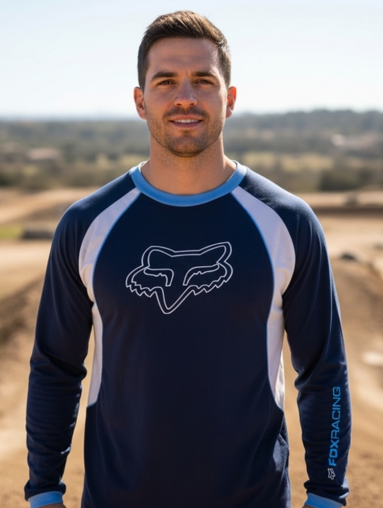 Fox Other - Fox Men's Long Sleeve Shirt - Navy and Light Blue